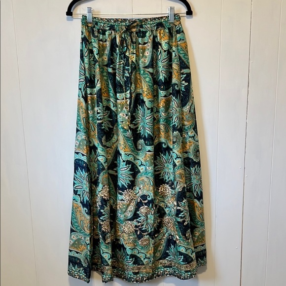 Paisley Print Maxi Skirt Gold Detail Womens Small - Picture 1 of 11